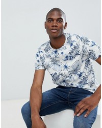 Мужская бело-синяя футболка с круглым вырезом с принтом от Burton Menswear