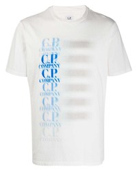 Мужская бело-синяя футболка с круглым вырезом с принтом от C.P. Company