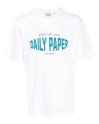 Мужская бело-синяя футболка с круглым вырезом с принтом от Daily Paper