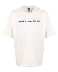 Мужская бело-синяя футболка с круглым вырезом с принтом от Deus Ex Machina