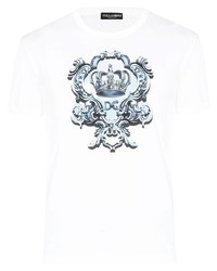 Мужская бело-синяя футболка с круглым вырезом с принтом от Dolce & Gabbana