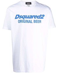 Мужская бело-синяя футболка с круглым вырезом с принтом от DSQUARED2