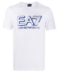 Мужская бело-синяя футболка с круглым вырезом с принтом от Ea7 Emporio Armani