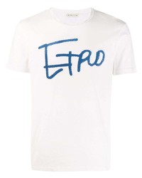 Мужская бело-синяя футболка с круглым вырезом с принтом от Etro