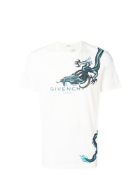 Мужская бело-синяя футболка с круглым вырезом с принтом от Givenchy