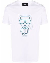 Мужская бело-синяя футболка с круглым вырезом с принтом от Karl Lagerfeld