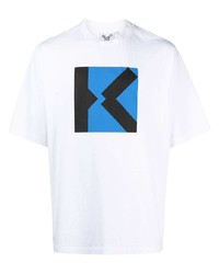 Мужская бело-синяя футболка с круглым вырезом с принтом от Kenzo