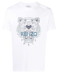Мужская бело-синяя футболка с круглым вырезом с принтом от Kenzo