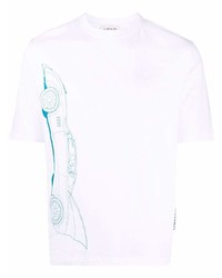 Мужская бело-синяя футболка с круглым вырезом с принтом от Lanvin