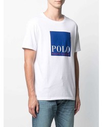 Мужская бело-синяя футболка с круглым вырезом с принтом от Polo Ralph Lauren