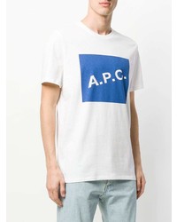 Мужская бело-синяя футболка с круглым вырезом с принтом от A.P.C.