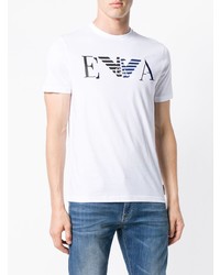 Мужская бело-синяя футболка с круглым вырезом с принтом от Emporio Armani