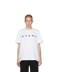Мужская бело-синяя футболка с круглым вырезом с принтом от Marni