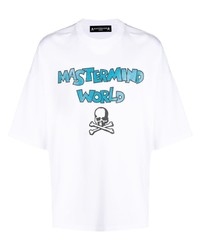 Мужская бело-синяя футболка с круглым вырезом с принтом от Mastermind Japan