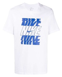 Мужская бело-синяя футболка с круглым вырезом с принтом от Nike