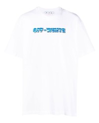 Мужская бело-синяя футболка с круглым вырезом с принтом от Off-White