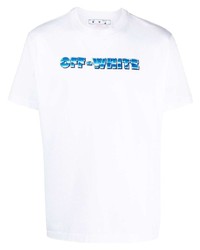 Мужская бело-синяя футболка с круглым вырезом с принтом от Off-White