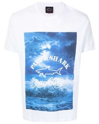 Мужская бело-синяя футболка с круглым вырезом с принтом от Paul & Shark