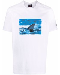 Мужская бело-синяя футболка с круглым вырезом с принтом от Paul & Shark