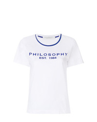 Женская бело-синяя футболка с круглым вырезом с принтом от Philosophy di Lorenzo Serafini