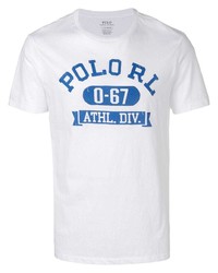 Мужская бело-синяя футболка с круглым вырезом с принтом от Polo Ralph Lauren