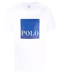 Мужская бело-синяя футболка с круглым вырезом с принтом от Polo Ralph Lauren