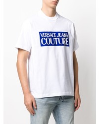 Мужская бело-синяя футболка с круглым вырезом с принтом от VERSACE JEANS COUTURE