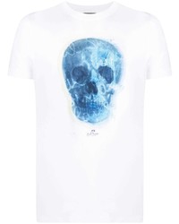 Мужская бело-синяя футболка с круглым вырезом с принтом от PS Paul Smith