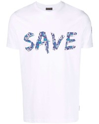 Мужская бело-синяя футболка с круглым вырезом с принтом от Save The Duck