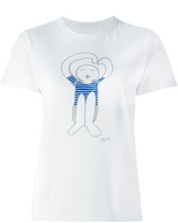 Женская бело-синяя футболка с круглым вырезом с принтом от Societe Anonyme