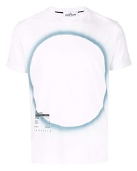 Мужская бело-синяя футболка с круглым вырезом с принтом от Stone Island