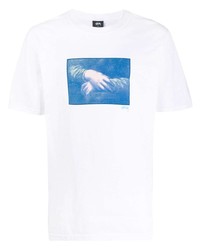 Мужская бело-синяя футболка с круглым вырезом с принтом от Stussy