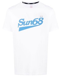 Мужская бело-синяя футболка с круглым вырезом с принтом от Sun 68