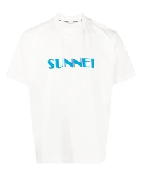 Мужская бело-синяя футболка с круглым вырезом с принтом от Sunnei