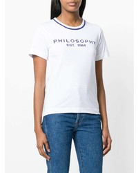 Женская бело-синяя футболка с круглым вырезом с принтом от Philosophy di Lorenzo Serafini