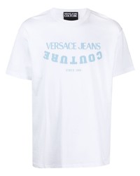 Мужская бело-синяя футболка с круглым вырезом с принтом от VERSACE JEANS COUTURE
