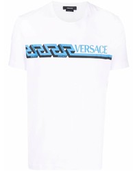 Мужская бело-синяя футболка с круглым вырезом с принтом от Versace