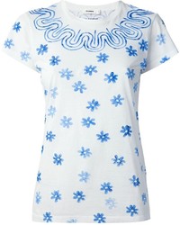 Женская бело-синяя футболка с круглым вырезом с цветочным принтом от Jil Sander