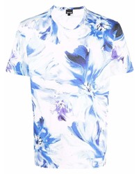 Мужская бело-синяя футболка с круглым вырезом с цветочным принтом от Just Cavalli