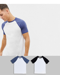 Мужская бело-синяя футболка с круглым вырезом от ASOS DESIGN