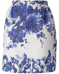 Бело-синяя юбка-карандаш с цветочным принтом от Valentino