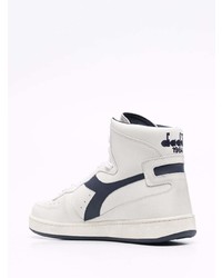 Мужские бело-темно-синие кожаные высокие кеды от Diadora