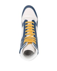 Мужские бело-темно-синие кожаные высокие кеды от Saint Laurent