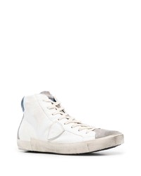 Мужские бело-темно-синие кожаные высокие кеды от Philippe Model Paris