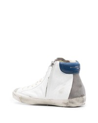 Мужские бело-темно-синие кожаные высокие кеды от Philippe Model Paris