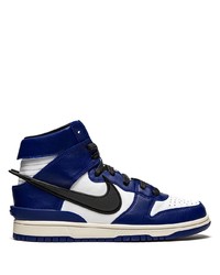 Мужские бело-темно-синие кожаные высокие кеды от Nike