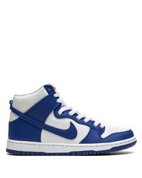 Мужские бело-темно-синие кожаные высокие кеды от Nike