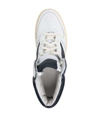 Мужские бело-темно-синие кожаные высокие кеды от Rhude