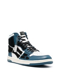 Мужские бело-темно-синие кожаные высокие кеды от Amiri