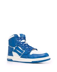 Мужские бело-темно-синие кожаные высокие кеды от Amiri